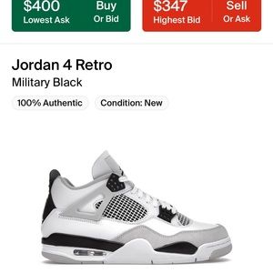 Jordan 4 military black used 2 times outside the house bought from Stockx